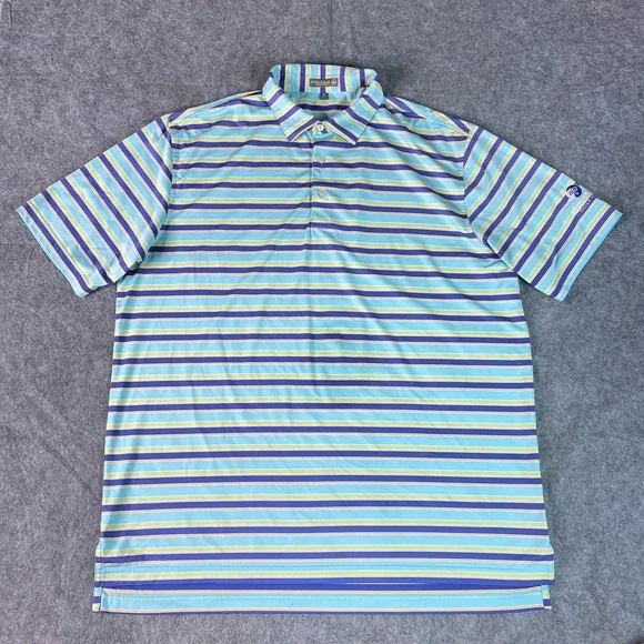 Peter Millar Polo Shirt Mens XL Blue Green Yellow Stripe Summer Comfort Golf - Picture 1 of 12